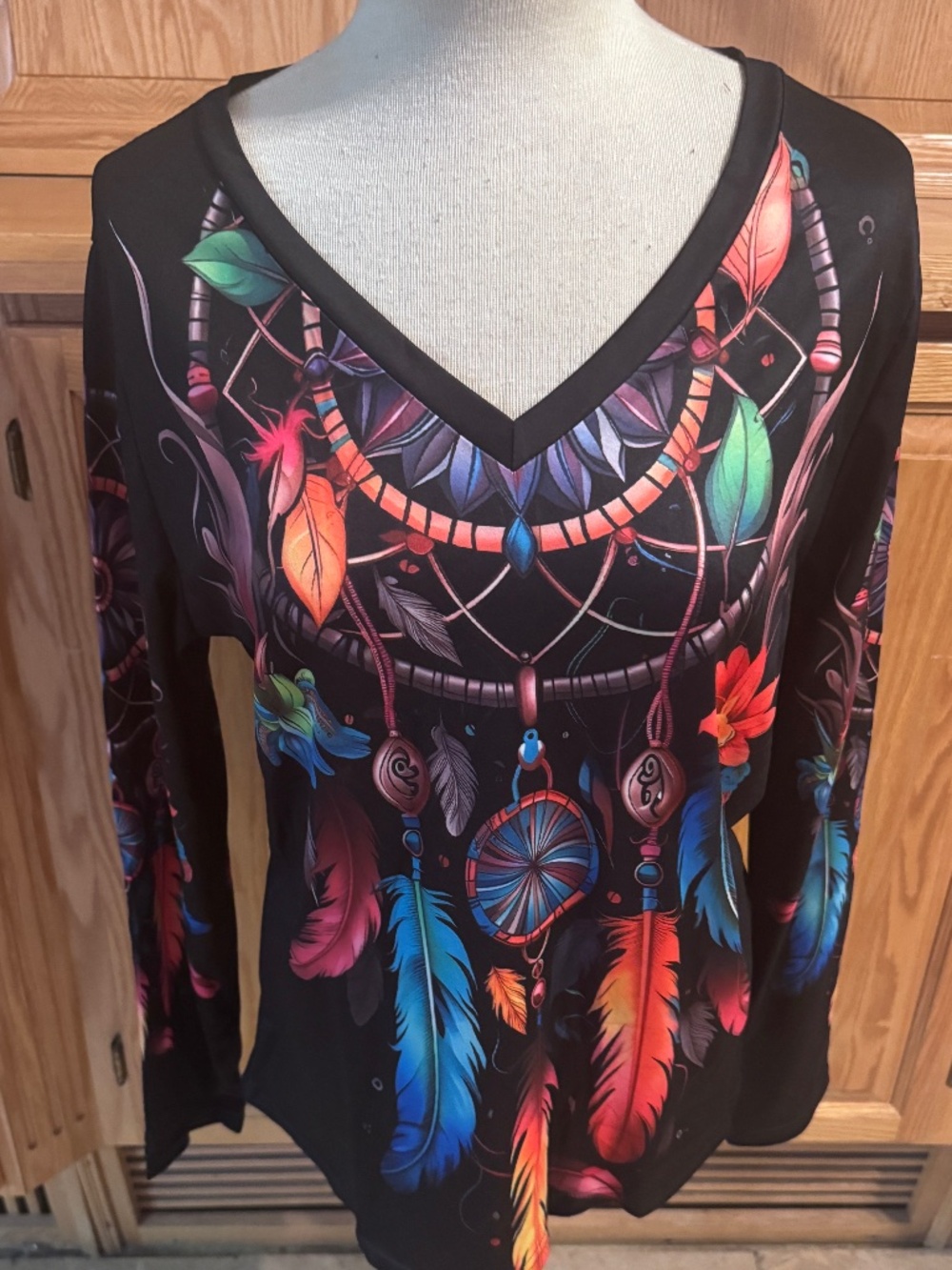 Women's V-Neck Dream Catcher Blouse Long Sleeve Large Colorful Classic Casual